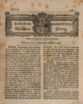 Kurfürstlich gnädigst privilegirte Münchner-Zeitung (Süddeutsche Presse) Montag 21. September 1789