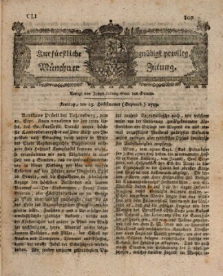 Kurfürstlich gnädigst privilegirte Münchner-Zeitung (Süddeutsche Presse) Freitag 25. September 1789