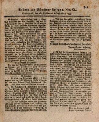 Kurfürstlich gnädigst privilegirte Münchner-Zeitung (Süddeutsche Presse) Samstag 26. September 1789