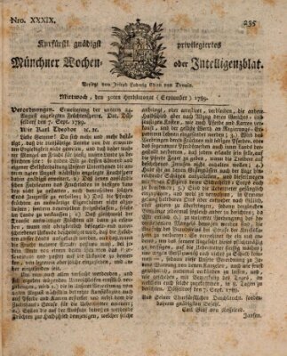 Kurfürstlich gnädigst privilegirte Münchner-Zeitung (Süddeutsche Presse) Mittwoch 30. September 1789