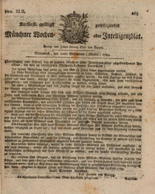 Kurfürstlich gnädigst privilegirte Münchner-Zeitung (Süddeutsche Presse) Mittwoch 21. Oktober 1789