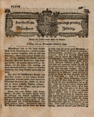 Kurfürstlich gnädigst privilegirte Münchner-Zeitung (Süddeutsche Presse) Freitag 23. Oktober 1789