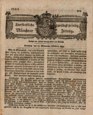 Kurfürstlich gnädigst privilegirte Münchner-Zeitung (Süddeutsche Presse) Dienstag 27. Oktober 1789