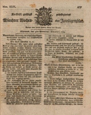 Kurfürstlich gnädigst privilegirte Münchner-Zeitung (Süddeutsche Presse) Mittwoch 4. November 1789