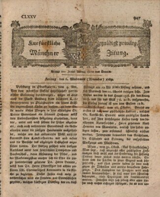 Kurfürstlich gnädigst privilegirte Münchner-Zeitung (Süddeutsche Presse) Freitag 6. November 1789