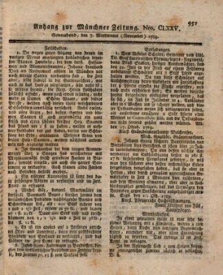 Kurfürstlich gnädigst privilegirte Münchner-Zeitung (Süddeutsche Presse) Samstag 7. November 1789