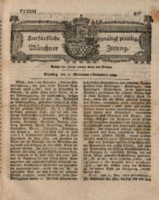 Kurfürstlich gnädigst privilegirte Münchner-Zeitung (Süddeutsche Presse) Dienstag 17. November 1789