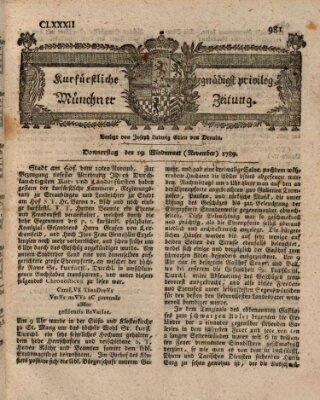 Kurfürstlich gnädigst privilegirte Münchner-Zeitung (Süddeutsche Presse) Donnerstag 19. November 1789