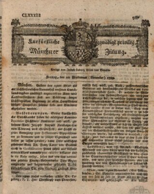 Kurfürstlich gnädigst privilegirte Münchner-Zeitung (Süddeutsche Presse) Freitag 20. November 1789