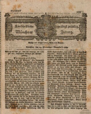 Kurfürstlich gnädigst privilegirte Münchner-Zeitung (Süddeutsche Presse) Dienstag 24. November 1789