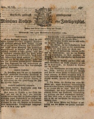 Kurfürstlich gnädigst privilegirte Münchner-Zeitung (Süddeutsche Presse) Mittwoch 25. November 1789