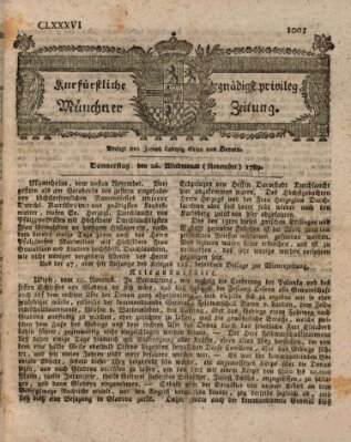 Kurfürstlich gnädigst privilegirte Münchner-Zeitung (Süddeutsche Presse) Donnerstag 26. November 1789