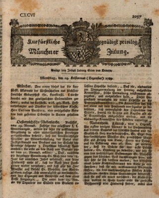 Kurfürstlich gnädigst privilegirte Münchner-Zeitung (Süddeutsche Presse) Montag 14. Dezember 1789