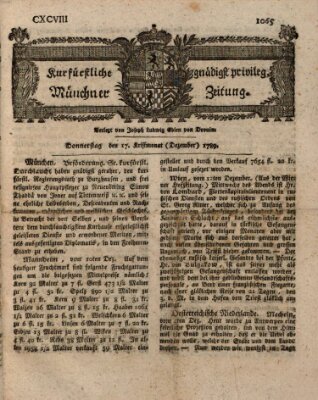 Kurfürstlich gnädigst privilegirte Münchner-Zeitung (Süddeutsche Presse) Donnerstag 17. Dezember 1789