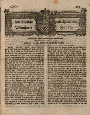 Kurfürstlich gnädigst privilegirte Münchner-Zeitung (Süddeutsche Presse) Freitag 18. Dezember 1789