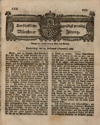 Kurfürstlich gnädigst privilegirte Münchner-Zeitung (Süddeutsche Presse) Donnerstag 24. Dezember 1789