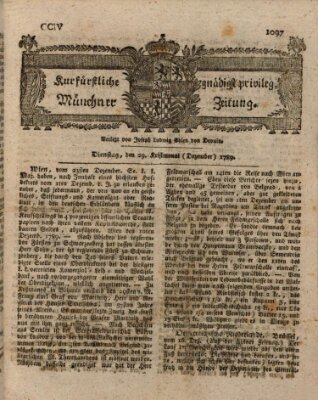 Kurfürstlich gnädigst privilegirte Münchner-Zeitung (Süddeutsche Presse) Dienstag 29. Dezember 1789