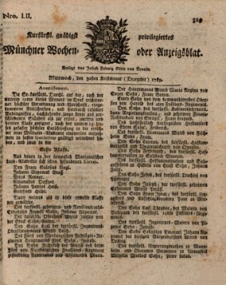 Kurfürstlich gnädigst privilegirte Münchner-Zeitung (Süddeutsche Presse) Mittwoch 30. Dezember 1789