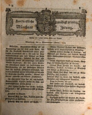 Kurfürstlich gnädigst privilegirte Münchner-Zeitung (Süddeutsche Presse) Montag 4. Januar 1790