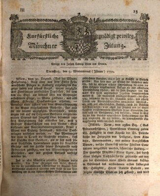 Kurfürstlich gnädigst privilegirte Münchner-Zeitung (Süddeutsche Presse) Dienstag 5. Januar 1790