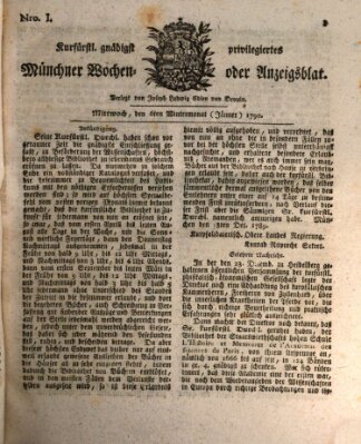 Kurfürstlich gnädigst privilegirte Münchner-Zeitung (Süddeutsche Presse) Mittwoch 6. Januar 1790