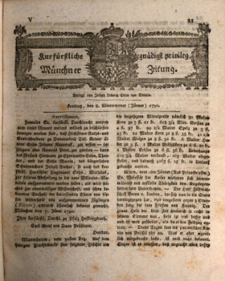 Kurfürstlich gnädigst privilegirte Münchner-Zeitung (Süddeutsche Presse) Freitag 8. Januar 1790