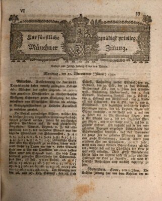 Kurfürstlich gnädigst privilegirte Münchner-Zeitung (Süddeutsche Presse) Montag 11. Januar 1790