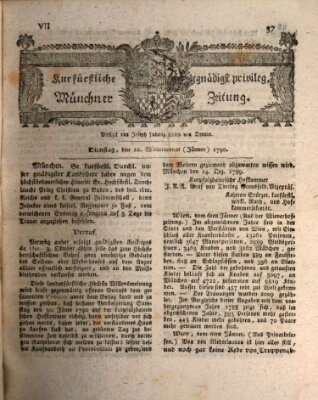 Kurfürstlich gnädigst privilegirte Münchner-Zeitung (Süddeutsche Presse) Dienstag 12. Januar 1790