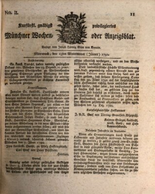 Kurfürstlich gnädigst privilegirte Münchner-Zeitung (Süddeutsche Presse) Mittwoch 13. Januar 1790