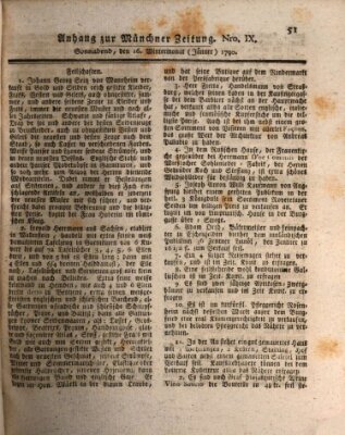 Kurfürstlich gnädigst privilegirte Münchner-Zeitung (Süddeutsche Presse) Samstag 16. Januar 1790