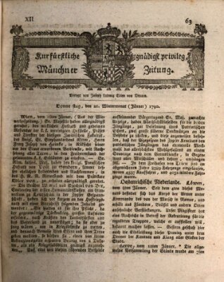 Kurfürstlich gnädigst privilegirte Münchner-Zeitung (Süddeutsche Presse) Donnerstag 21. Januar 1790