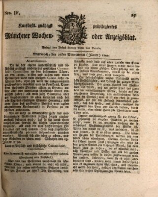 Kurfürstlich gnädigst privilegirte Münchner-Zeitung (Süddeutsche Presse) Mittwoch 27. Januar 1790