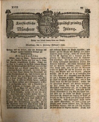 Kurfürstlich gnädigst privilegirte Münchner-Zeitung (Süddeutsche Presse) Montag 1. Februar 1790