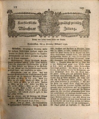 Kurfürstlich gnädigst privilegirte Münchner-Zeitung (Süddeutsche Presse) Donnerstag 4. Februar 1790