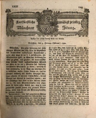 Kurfürstlich gnädigst privilegirte Münchner-Zeitung (Süddeutsche Presse) Dienstag 9. Februar 1790