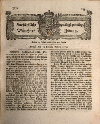 Kurfürstlich gnädigst privilegirte Münchner-Zeitung (Süddeutsche Presse) Freitag 19. Februar 1790