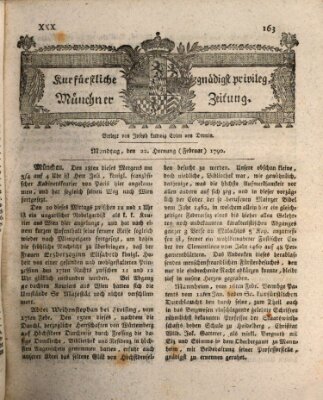 Kurfürstlich gnädigst privilegirte Münchner-Zeitung (Süddeutsche Presse) Montag 22. Februar 1790