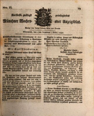 Kurfürstlich gnädigst privilegirte Münchner-Zeitung (Süddeutsche Presse) Mittwoch 17. März 1790