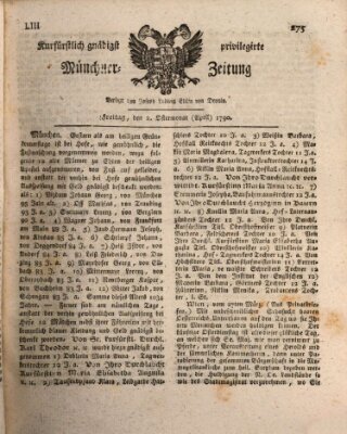 Kurfürstlich gnädigst privilegirte Münchner-Zeitung (Süddeutsche Presse) Freitag 2. April 1790