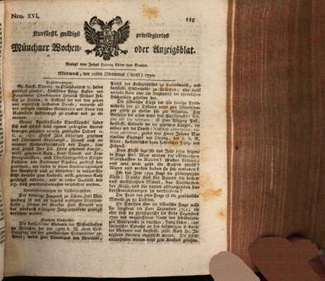 Kurfürstlich gnädigst privilegirte Münchner-Zeitung (Süddeutsche Presse) Mittwoch 21. April 1790