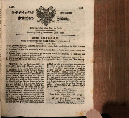 Kurfürstlich gnädigst privilegirte Münchner-Zeitung (Süddeutsche Presse) Montag 3. Mai 1790