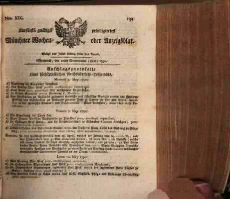 Kurfürstlich gnädigst privilegirte Münchner-Zeitung (Süddeutsche Presse) Mittwoch 12. Mai 1790