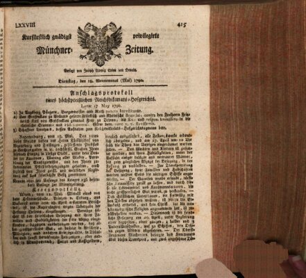 Kurfürstlich gnädigst privilegirte Münchner-Zeitung (Süddeutsche Presse) Dienstag 18. Mai 1790