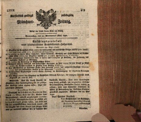 Kurfürstlich gnädigst privilegirte Münchner-Zeitung (Süddeutsche Presse) Donnerstag 20. Mai 1790