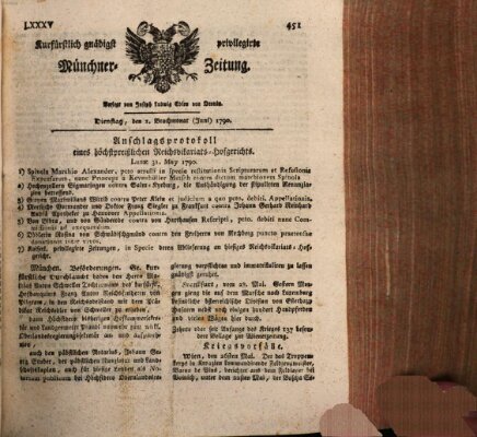 Kurfürstlich gnädigst privilegirte Münchner-Zeitung (Süddeutsche Presse) Dienstag 1. Juni 1790