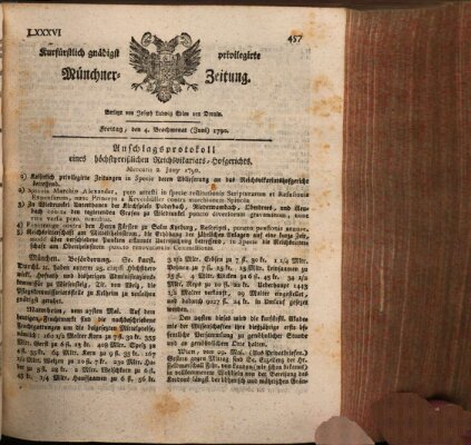 Kurfürstlich gnädigst privilegirte Münchner-Zeitung (Süddeutsche Presse) Freitag 4. Juni 1790