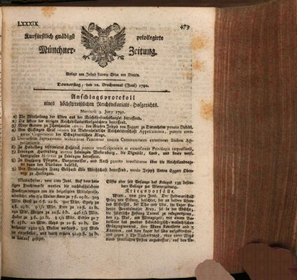 Kurfürstlich gnädigst privilegirte Münchner-Zeitung (Süddeutsche Presse) Donnerstag 10. Juni 1790