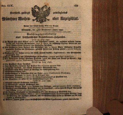 Kurfürstlich gnädigst privilegirte Münchner-Zeitung (Süddeutsche Presse) Mittwoch 23. Juni 1790