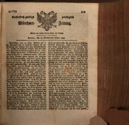 Kurfürstlich gnädigst privilegirte Münchner-Zeitung (Süddeutsche Presse) Freitag 25. Juni 1790