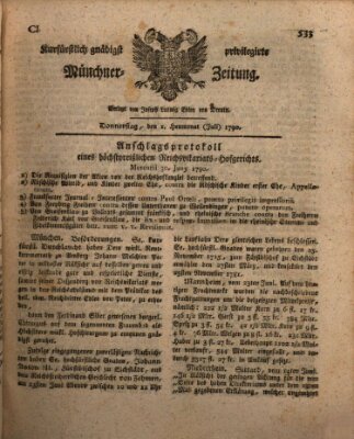 Kurfürstlich gnädigst privilegirte Münchner-Zeitung (Süddeutsche Presse) Donnerstag 1. Juli 1790